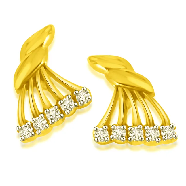 Fancy Fan Gold Diamond Earrings -Designer Earrings