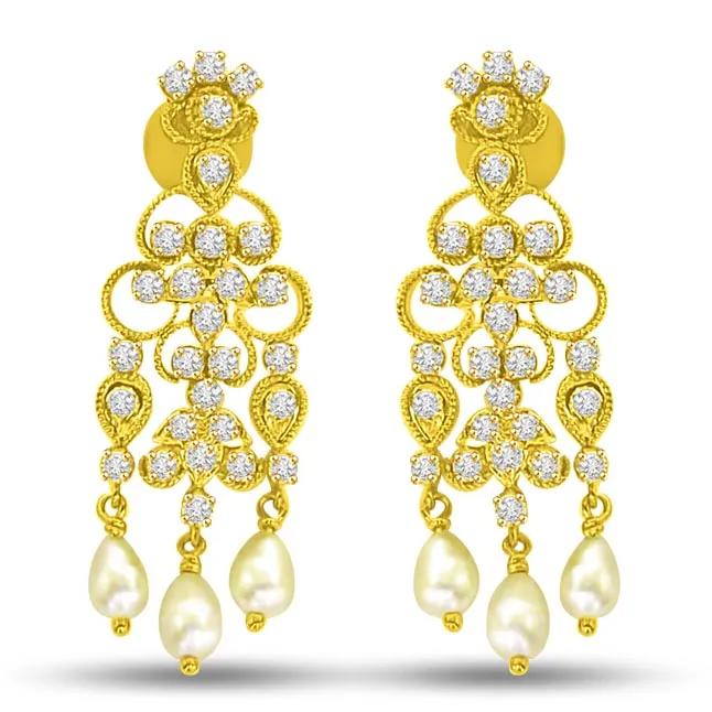 Triple Flower Diamond Dangler Earrings ER -11 -224