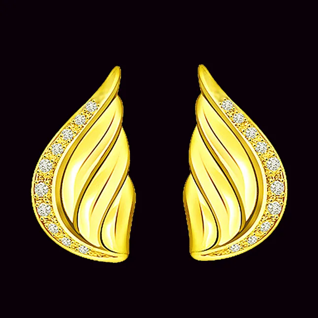 Flower Line Shell Shape Diamond Earrings -Designer Earrings