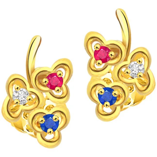 Triplet Flower Diamond Flower Shape Earrings ER -142 -Flower Shape Earrings