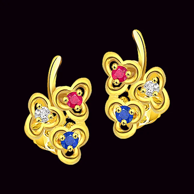 Triplet Flower Diamond Flower Shape Earring (ER142)