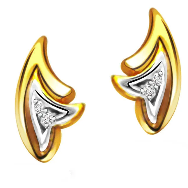 Golden Desire Solitaire Diamond Earrings -Two Tone Earrings