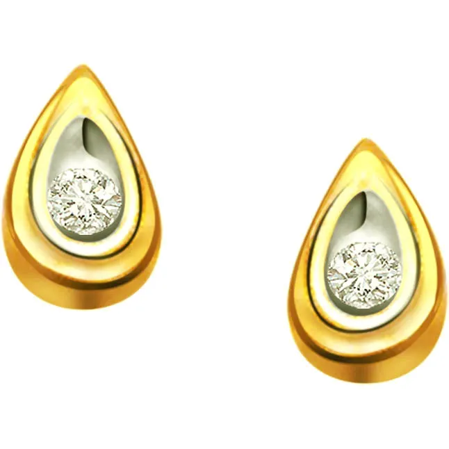 Dew Drops Solitaire Diamond Earrings -Two Tone Earrings