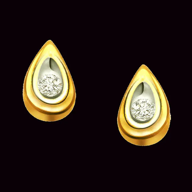 Dew Drops Solitaire Diamond Earrings -Two Tone Earrings