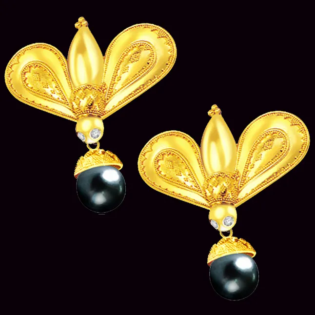 Hanging Pearl Diamond & Tahitian Pearl Earring (ER168)