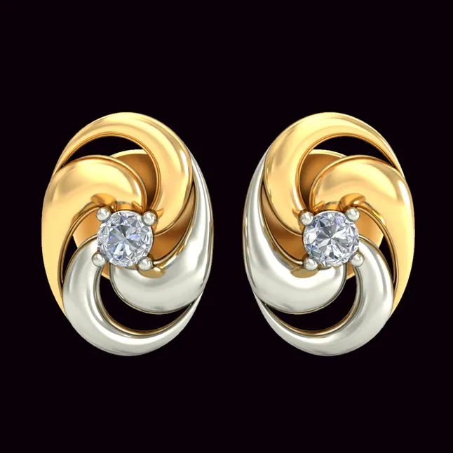 Blossom - Real Diamond Two Tone Solitaire Earring (ER183)