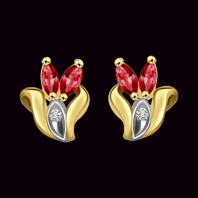 Pretty Lady's Real Diamond & Ruby Earrings (ER221)