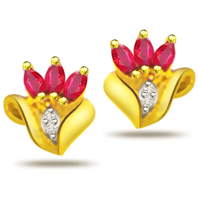 Buds of Love 0.08ct Diamond & Ruby Earrings -Dia & Gemstone