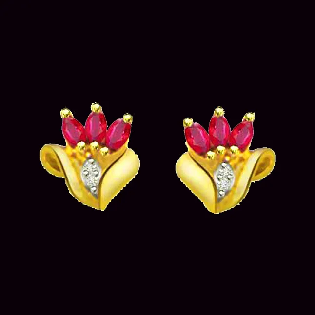 Buds of Love 0.08cts Diamond & Ruby Earrings (ER227)