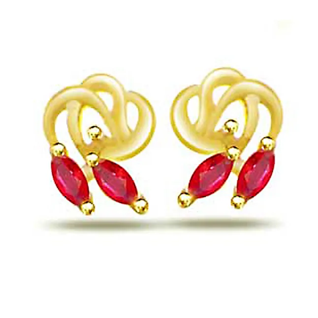 Stay Twirl 0.20ct Marq. Shape Ruby Earrings -Dia & Gemstone