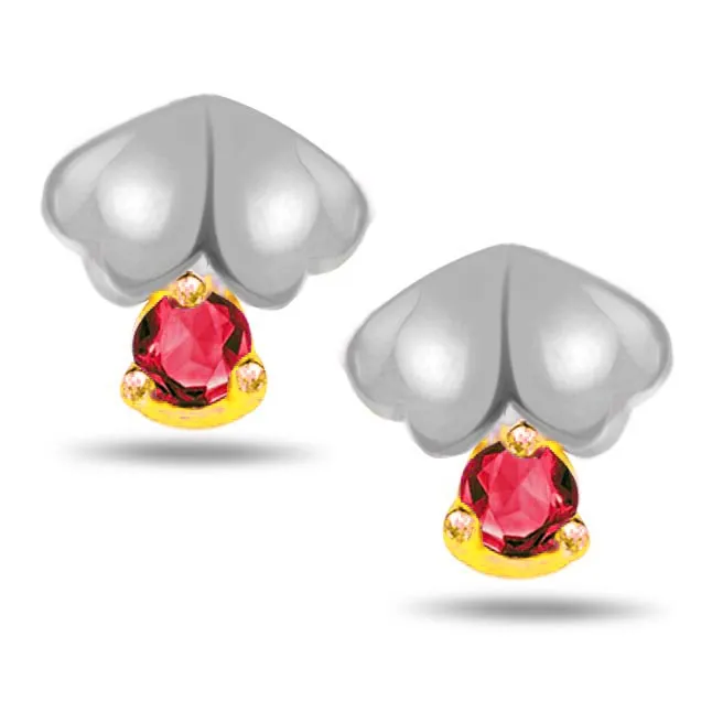Glitterings Studs 0.06ct Round Ruby Earrings -Dia & Gemstone