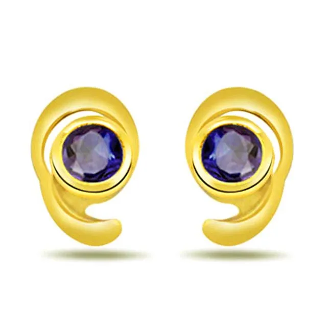 Charm Your Self Round Blue Sapphire Earrings