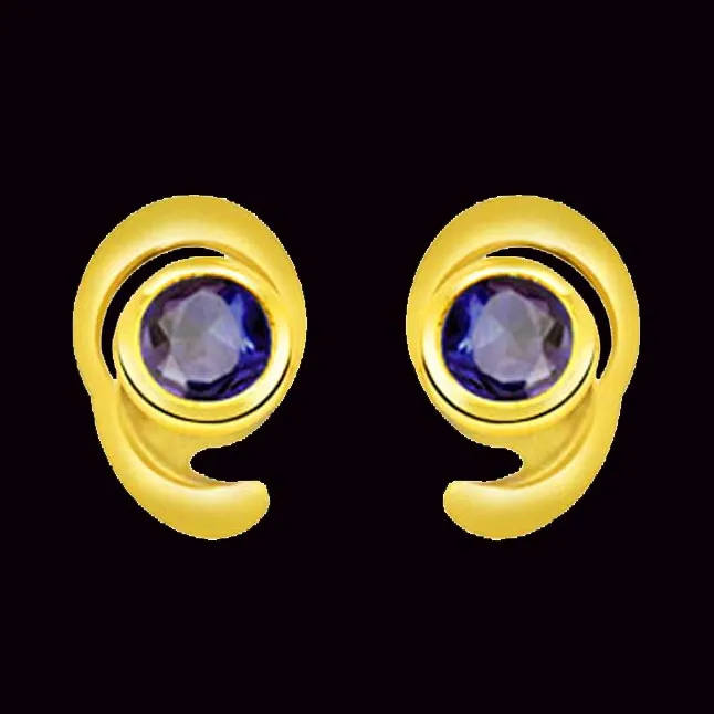 Charm Your Self Round Blue Sapphire Earrings (ER242)