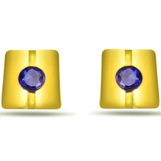 Square Shape Sapphire Earrings -Dia & Gemstone