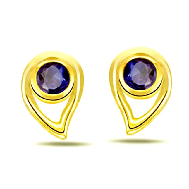 Drop Studs 0.30ct Drop Shape Sapphire Earrings -Dia & Gemstone