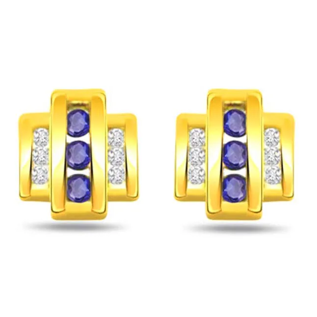 Wheels of Purity 0.15ct Sapphire Gold Earrings -Dia & Gemstone