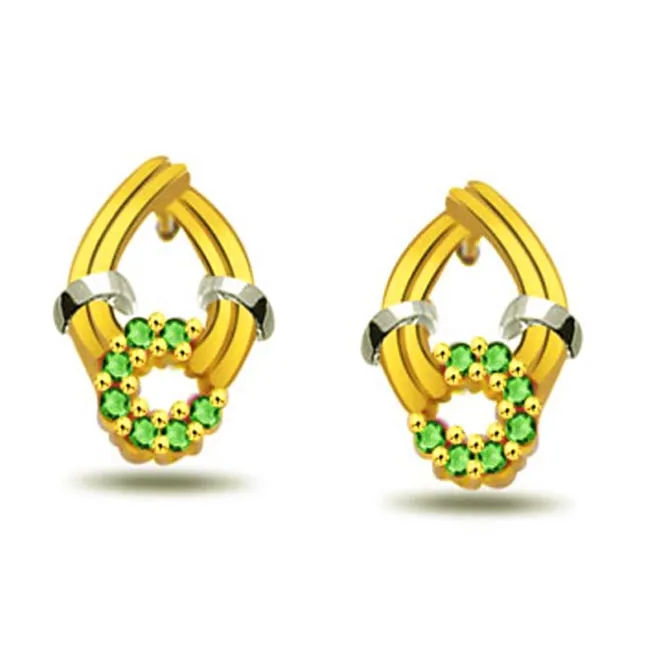 Green Bunch 0.42 ct Emerald Gold Earrings -Dia & Gemstone