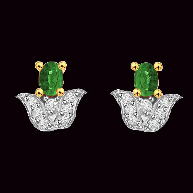 Green Garland 0.14cts Diamond & Emerald Gold Earring (ER268)