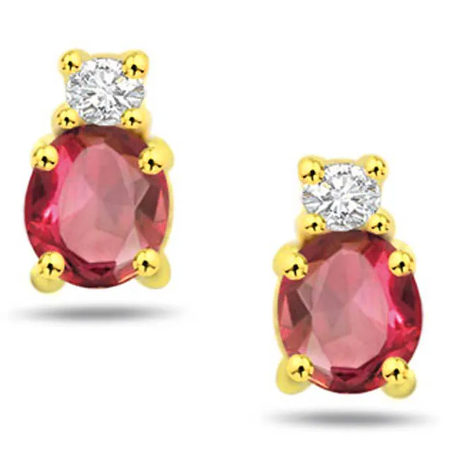 Divine of Love Beads 0.10 ct Diamond & Ruby Gold Earrings -Dia & Gemstone