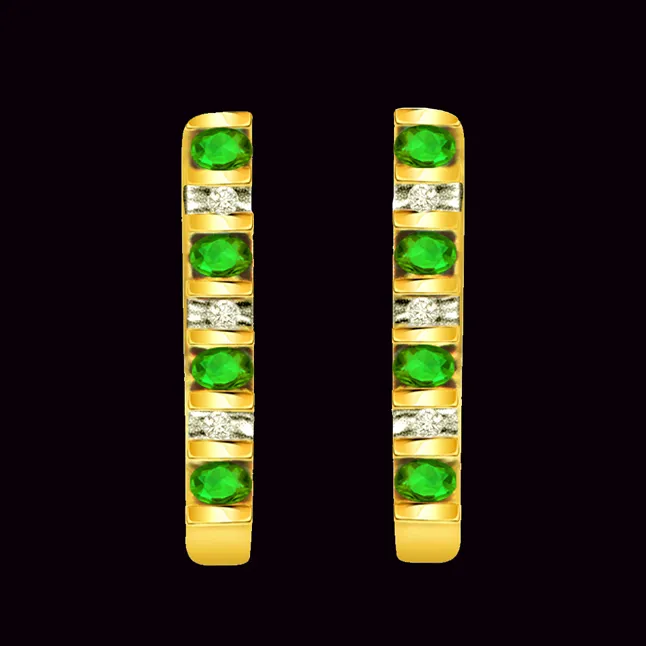 Green Steps 0.18cts Diamond &  Emerald 18kt Gold Earrings (ER298)