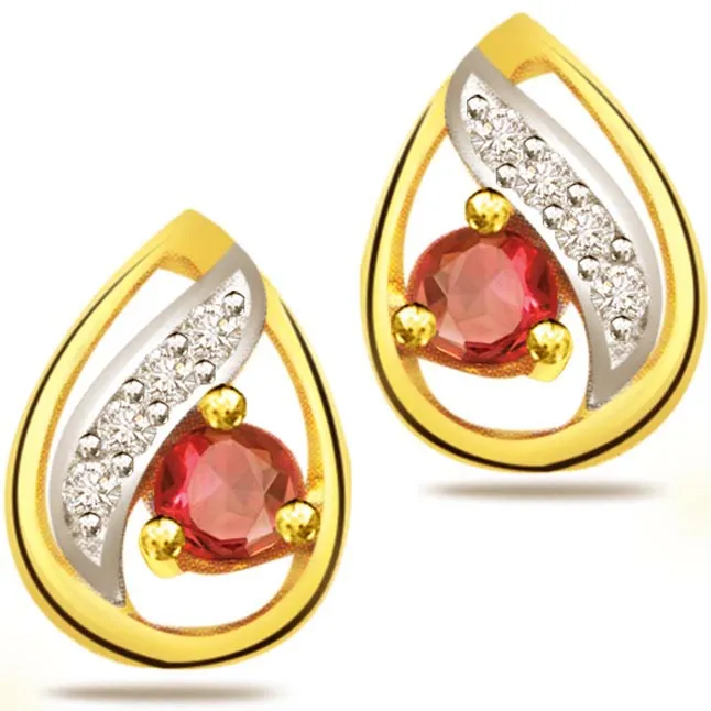 Drop Shape Diamond & Ruby Earrings -Dia & Gemstone