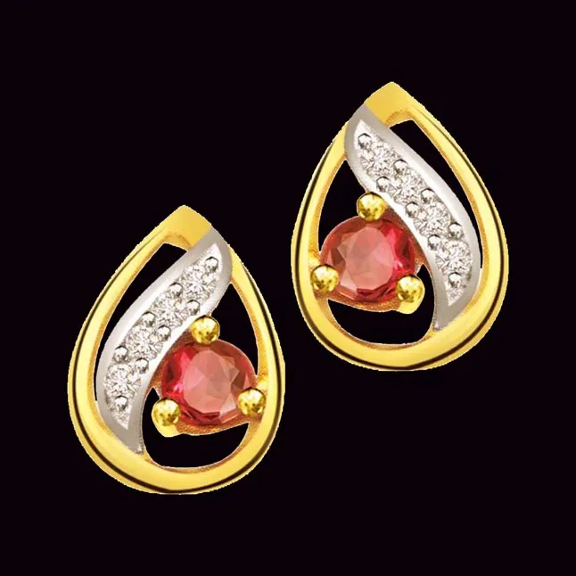Drop Shape Diamond & Ruby Earring (ER303)