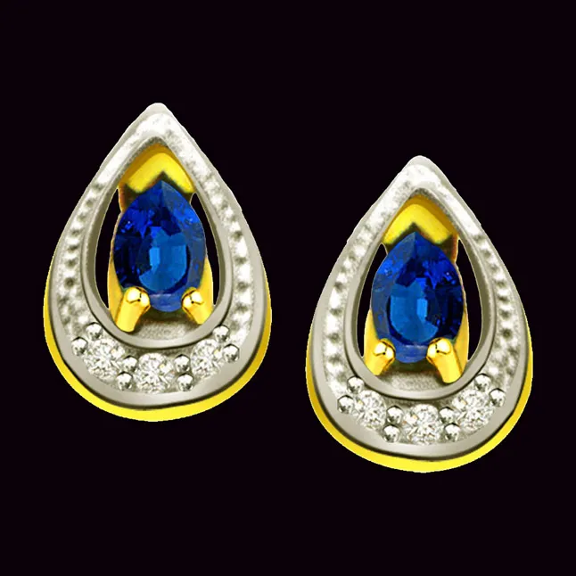 0.18cts Diamond & Pear Sapphire Earring (ER306)