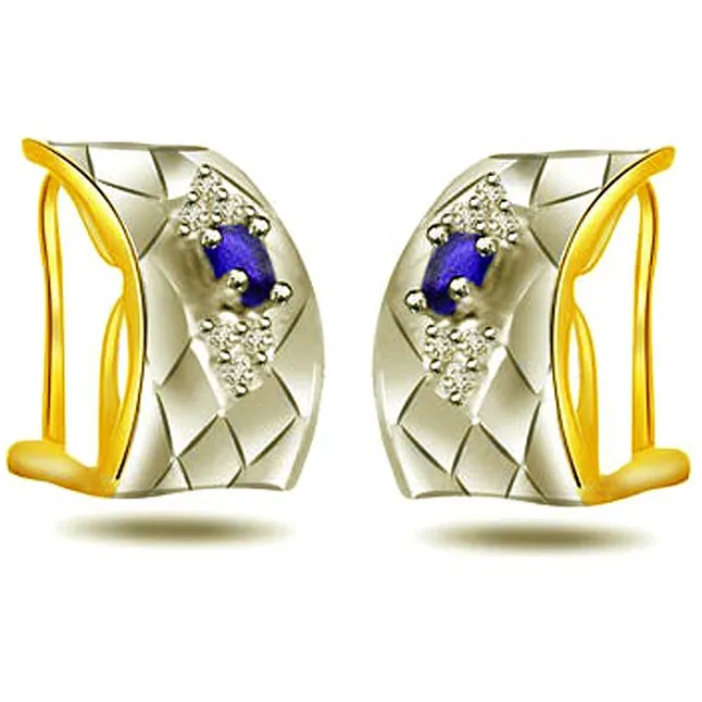 0.12ct Diamond & Sapphire Two -Tone Earrings -Two Tone Earrings