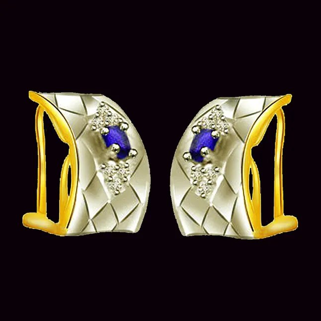 0.12cts Diamond & Sapphire Two-Tone Earring (ER317)