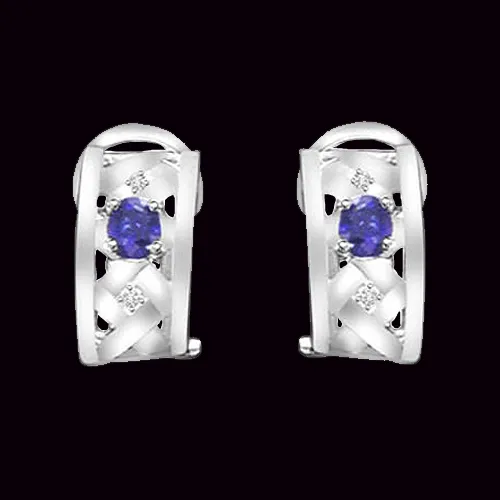 0.08 ct Diamond & Sapphire Gold Earrings -Dia & Gemstone