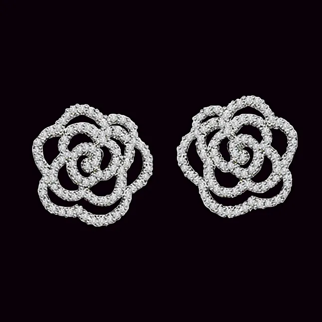 1.00ct White Gold Diamond Earrings -Flower Shape Earrings