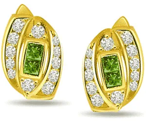 0.52ct Princess Emerald Diamond Earrings in 18K Gold -Dia & Gemstone
