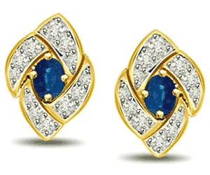 0.54ct Fine Oval Sapphire Diamond Earrings -Dia & Gemstone