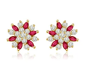 1.00 cts Diamond Ruby Earrings -Flower Shape Earrings