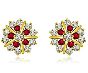 0.82 cts Diamond Ruby Earrings -Flower Shape Earrings