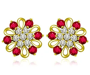 0.88cts Diamond Ruby Earrings -Flower Shape Earrings