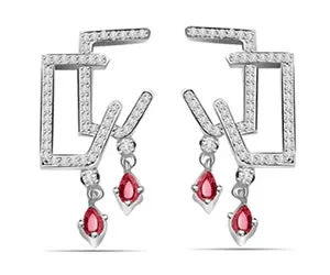0.50 cts White Gold Diamond Ruby Hanging Earrings
