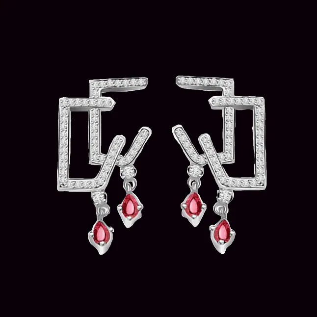 0.50 cts White Gold Diamond Ruby Hanging Earrings (ER397)