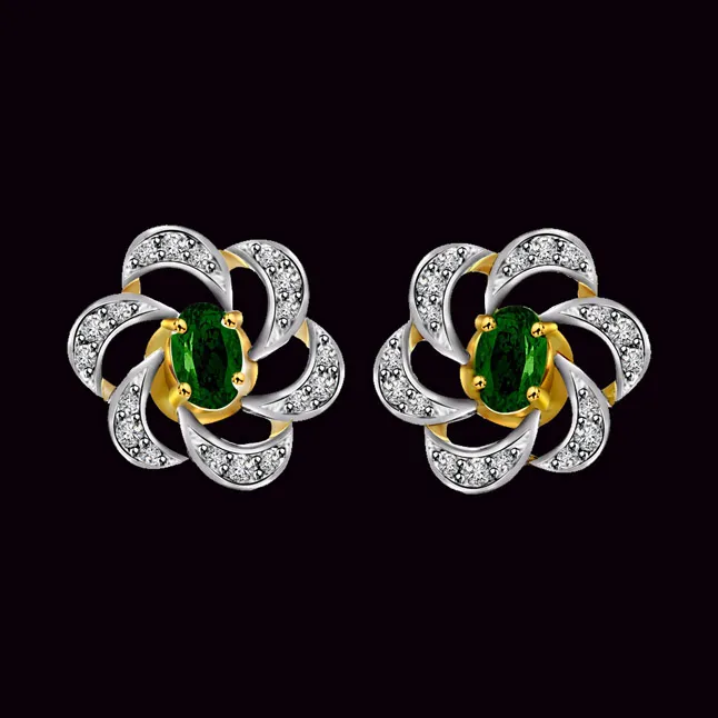 0.25 cts Two Tone Diamond & Emerald 18K Earrings (ER399)