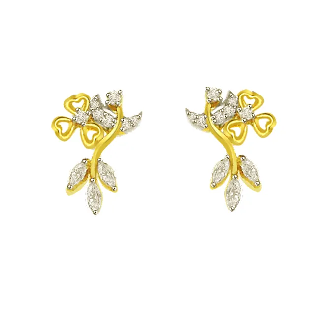 0.39 cts Round & Marq Diamond 18K Earrings -Flower Shape Earrings
