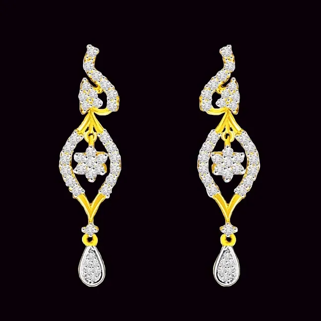 1.00 cts Two Tone Flower Pattern Diamond Hanging Earrings (ER410)