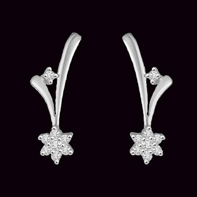 0.16 cts Flower Design Diamond 14K Earrings -Flower Shape Earrings