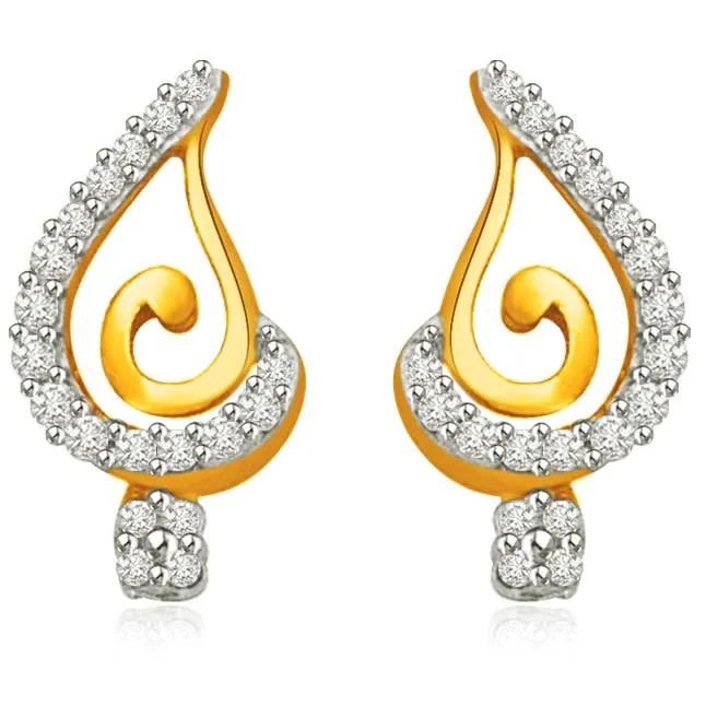Star Bunch Stick 0.38CT Two Tone Gold & Diamond Earrings for Lady Love