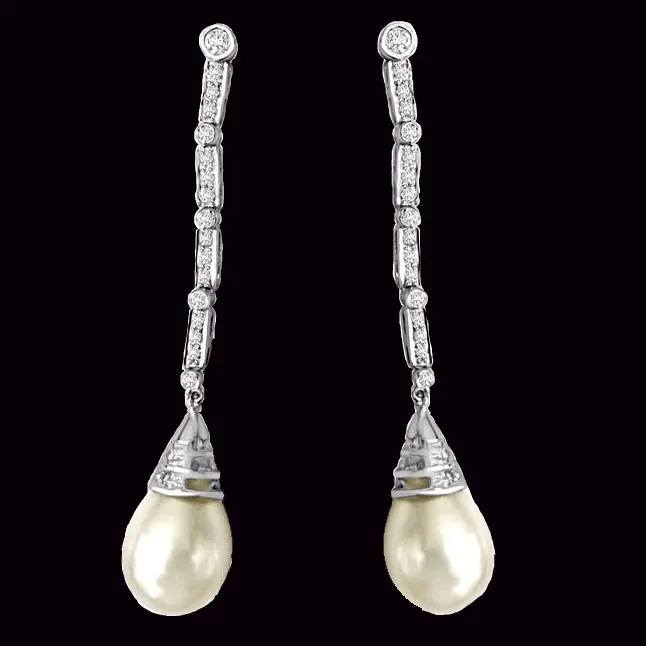 Beauty Showering in the Ears Real Diamond & South Sea Pearl Earrings (ER435)