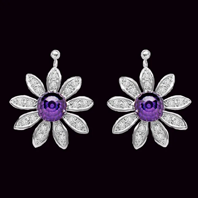 Flowery Desire 0.48cts Amethyst & Diamond Star Shaped Earrings For Your Beautiful Lady (ER439)