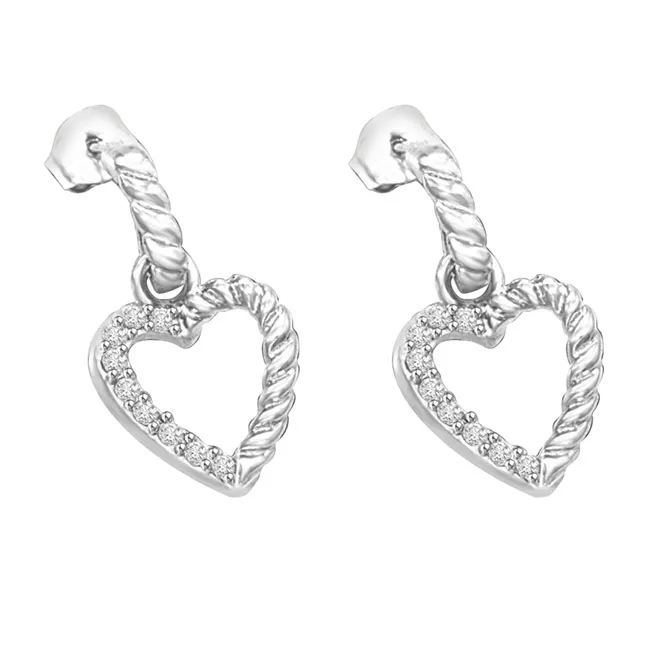 Shining Swan 0.36ct Serrated Gold & Diamond 14kt White Earrings Pair For Her -Heart Shape Earrings