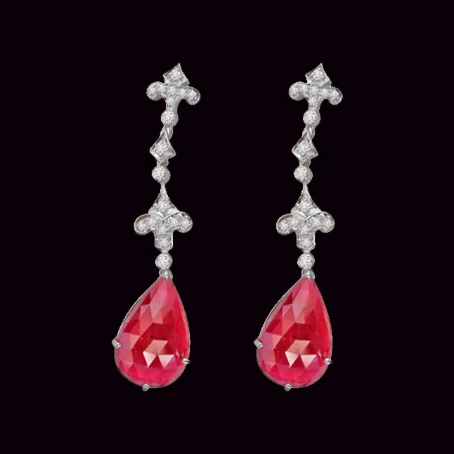 Stunning Red & White SparklesDiamond Charm Earrings (TCW:11.60 cts) (ER46)