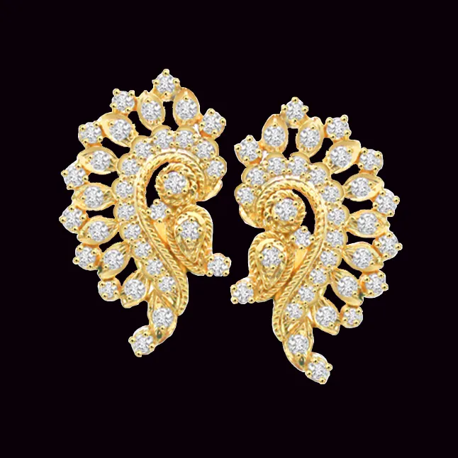 Golden Sparkling Stars Diamond Real Indian Beauty Earrings (ER64)