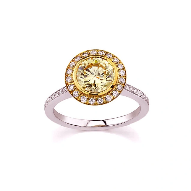Precious Flower 0.35ct Greenish Yellow Fancy Colour Diamond Solitaire rings -18k Engagement rings