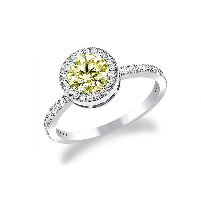 0.34ct TCW Dark Yellow Fancy Colour Diamond Solitaire rings -White Gold Big Sol